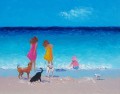 girls and dogs at beach